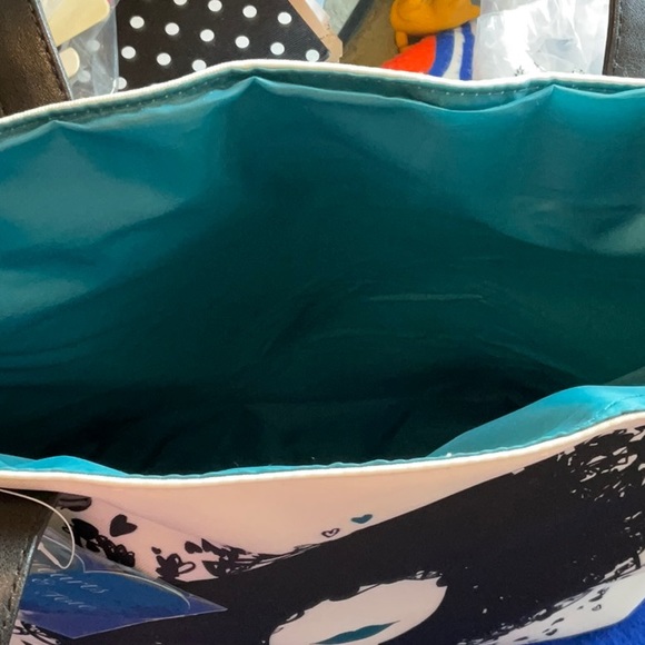 Hearts & Curls Cream/Black/Teal Tote Bag, NWT - Picture 6 of 14